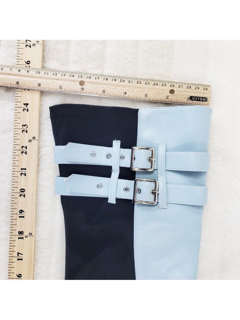 Techno Baby Blue Lycra Stretch Lug Sole Thigh High Combat Rider Brand New - Picture 12 of 16